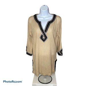 Soft Surroundings Tan Tunic Top Black Silver